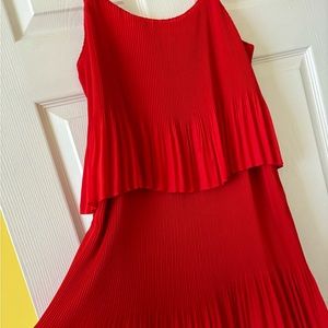 Pleated Cami Red Swing Mini Dress